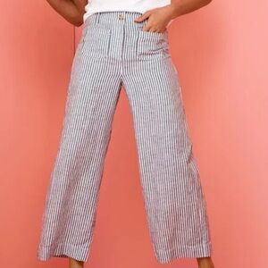 NWT! Talbots Linen Striped Patch Pocket Wide Leg Crop Pants 6 Trousers